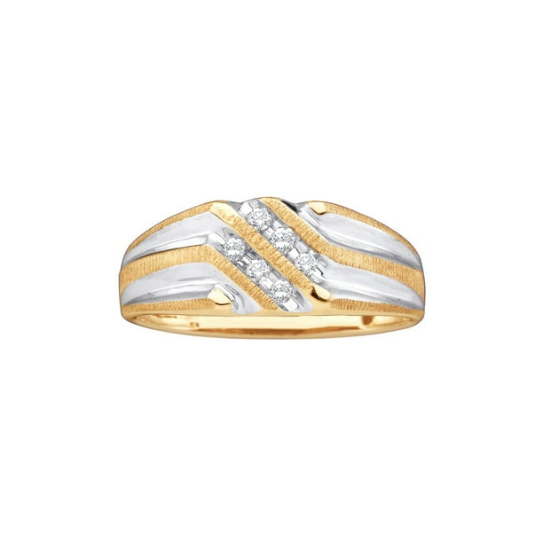 I2-I3 clarity; J-K color Jewels By Lux 10kt Yellow Gold Mens Round Diamond Double Row Two-tone Ridged Wedding Band Ring 1/8 Cttw In Channel Setting I2-I3 clarity; J-K color Jewels By Lux 10kt Yellow Gold Mens Round Diamond Double Row Two-tone Ridged Wedding Band Ring 1/8 Cttw In Channel Setting